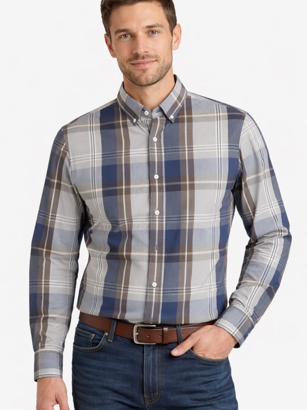 Nick Graham Blue Gray Plaid Button Down Shirt Men’s Size Large